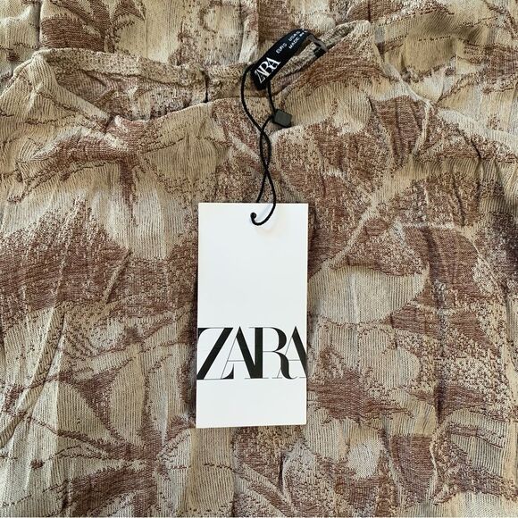 Zara Long Sleeve Jacquard Tie Waist Crinkle Midi Dress NWT - Picture 3 of 6